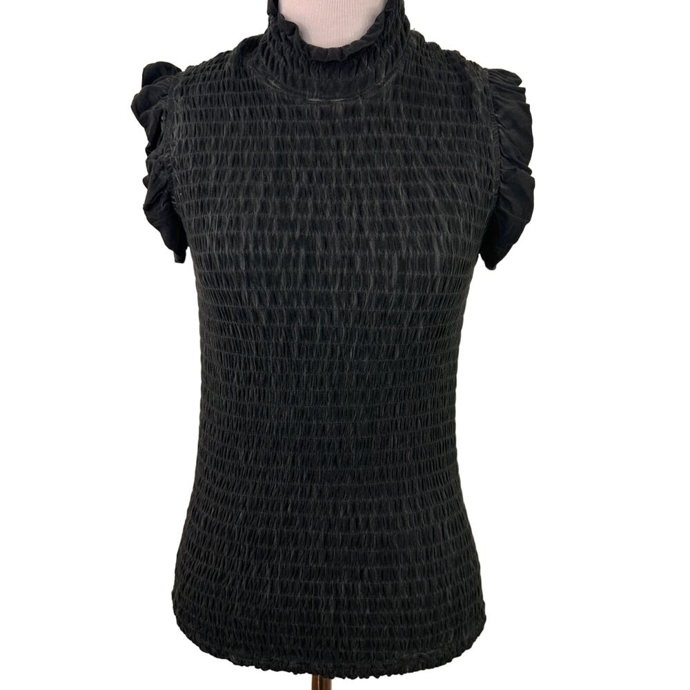 POL Black Rushed Pleated High Neck Shirt NWT Size Medium